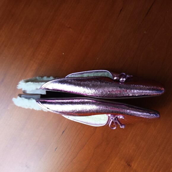 Pink Metallic Crinkle Cellophane Leather Ballet Mules - Picture 4 of 6